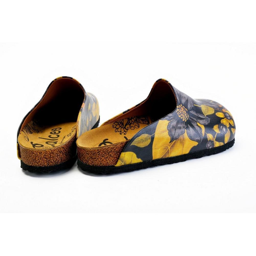 Black Flowers and Yellow Leaf Sandal - CAL1408