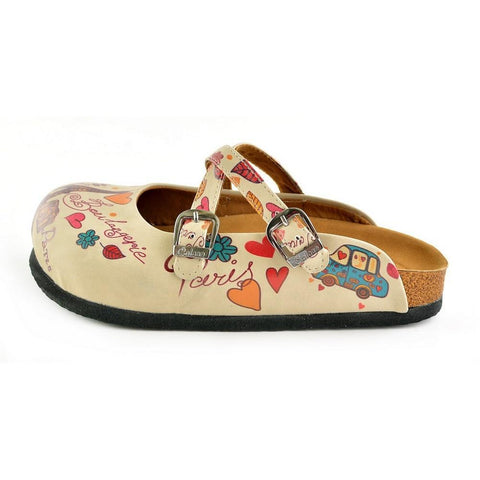 Colored Flowers and Yellow Bird, Eiffel Tower Patterned Clogs - CAL144