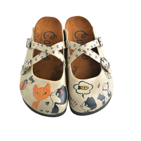 Black Paw, Black and Orange Cats Patterned Clogs - CAL146