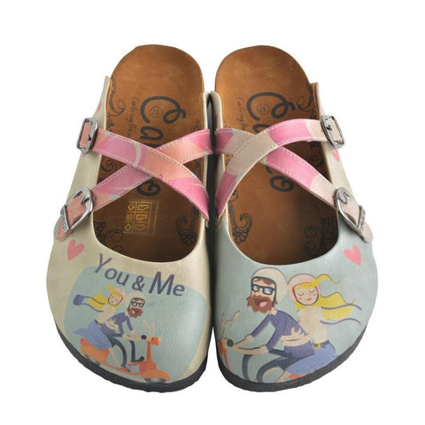 Blue, Pink, You and Me Written, Men and Women Patterned Clogs - CAL147
