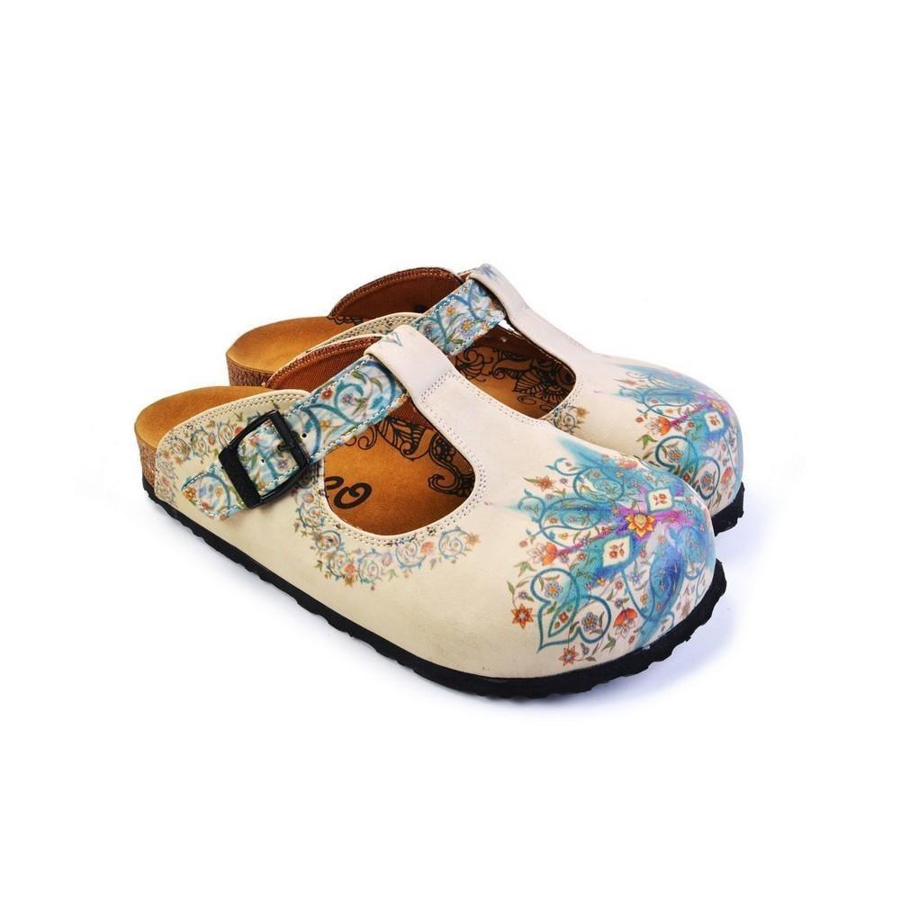 Blue and Purple Colored Mixed Flowers Patterned Clogs - CAL1501