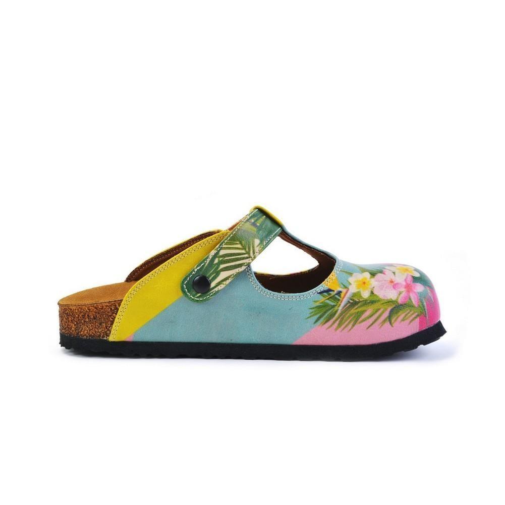 Pink, Light Blue, Yellow and Tropical Flowers Patterned Clogs - CAL1502