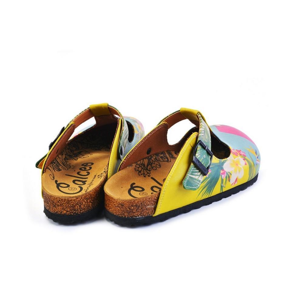 Pink, Light Blue, Yellow and Tropical Flowers Patterned Clogs - CAL1502
