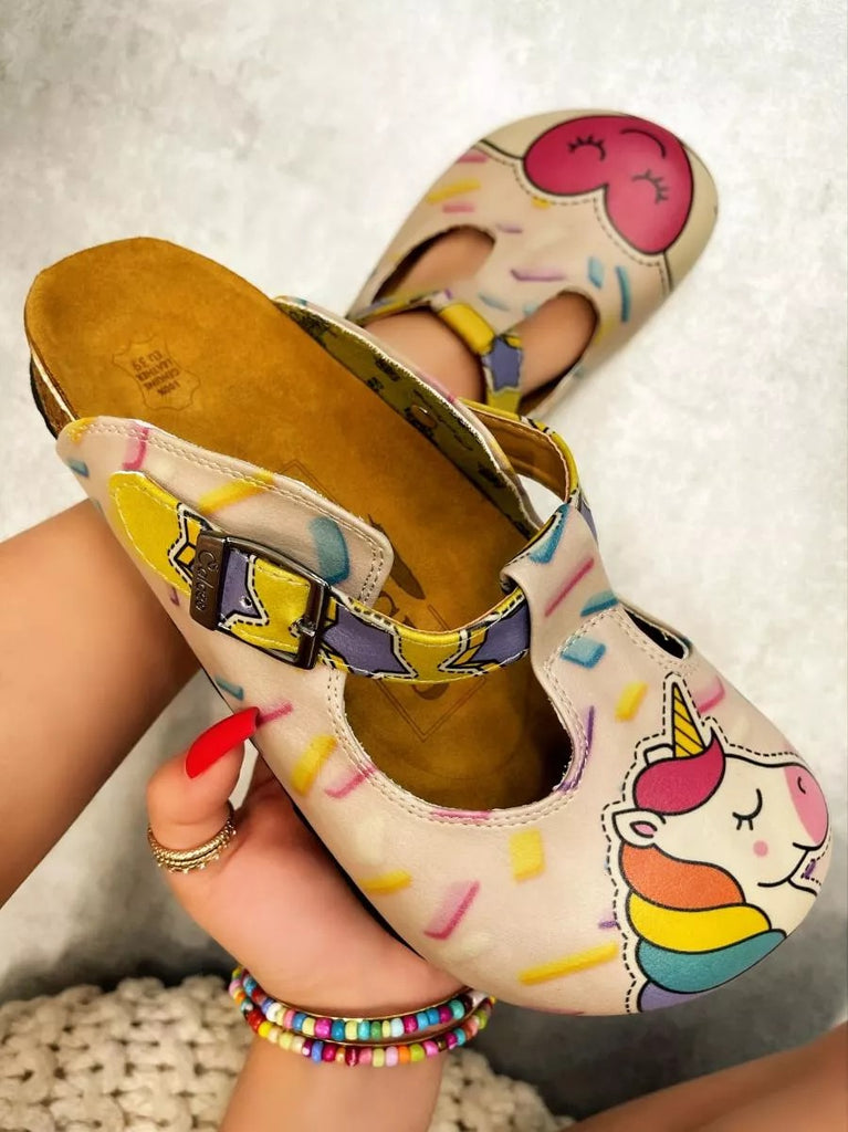 Pink Candy and Pink Unicorn, Pink Heart Patterned Clogs - CAL1507