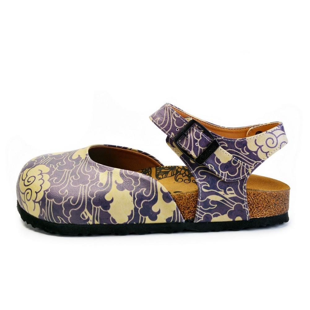 Dark Blue and Cream Windy Clouds Patterned Clogs - CAL1602