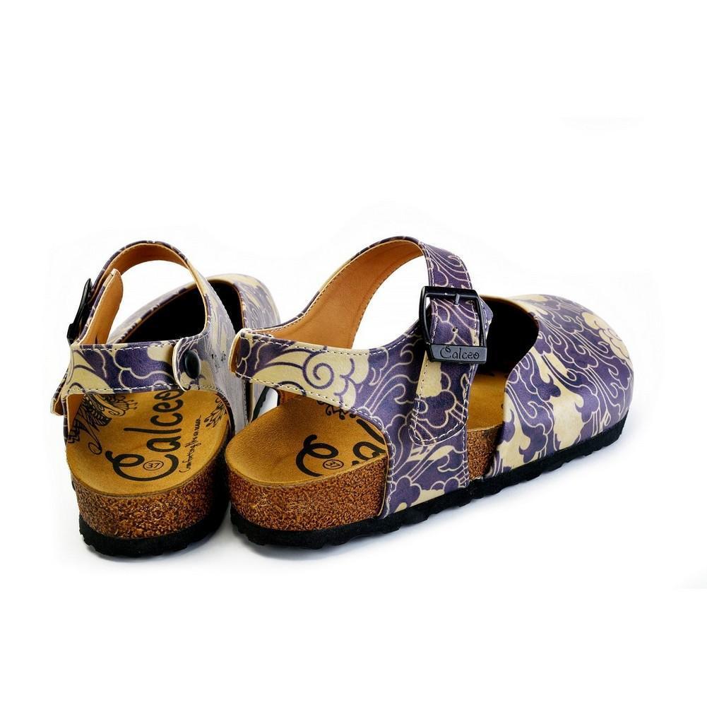 Dark Blue and Cream Windy Clouds Patterned Clogs - CAL1602