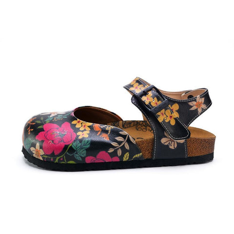 Pink, White, Orange Flowers and Blue, Green Leaf Patterned Clogs - CAL1609