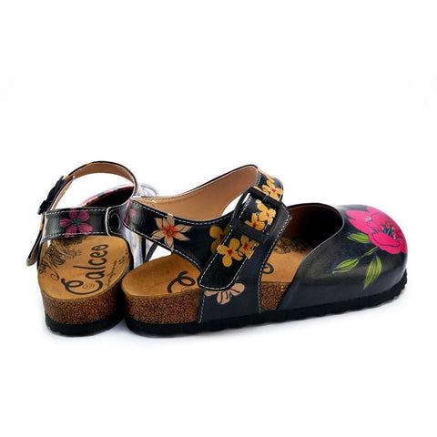 Pink, White, Orange Flowers and Blue, Green Leaf Patterned Clogs - CAL1609