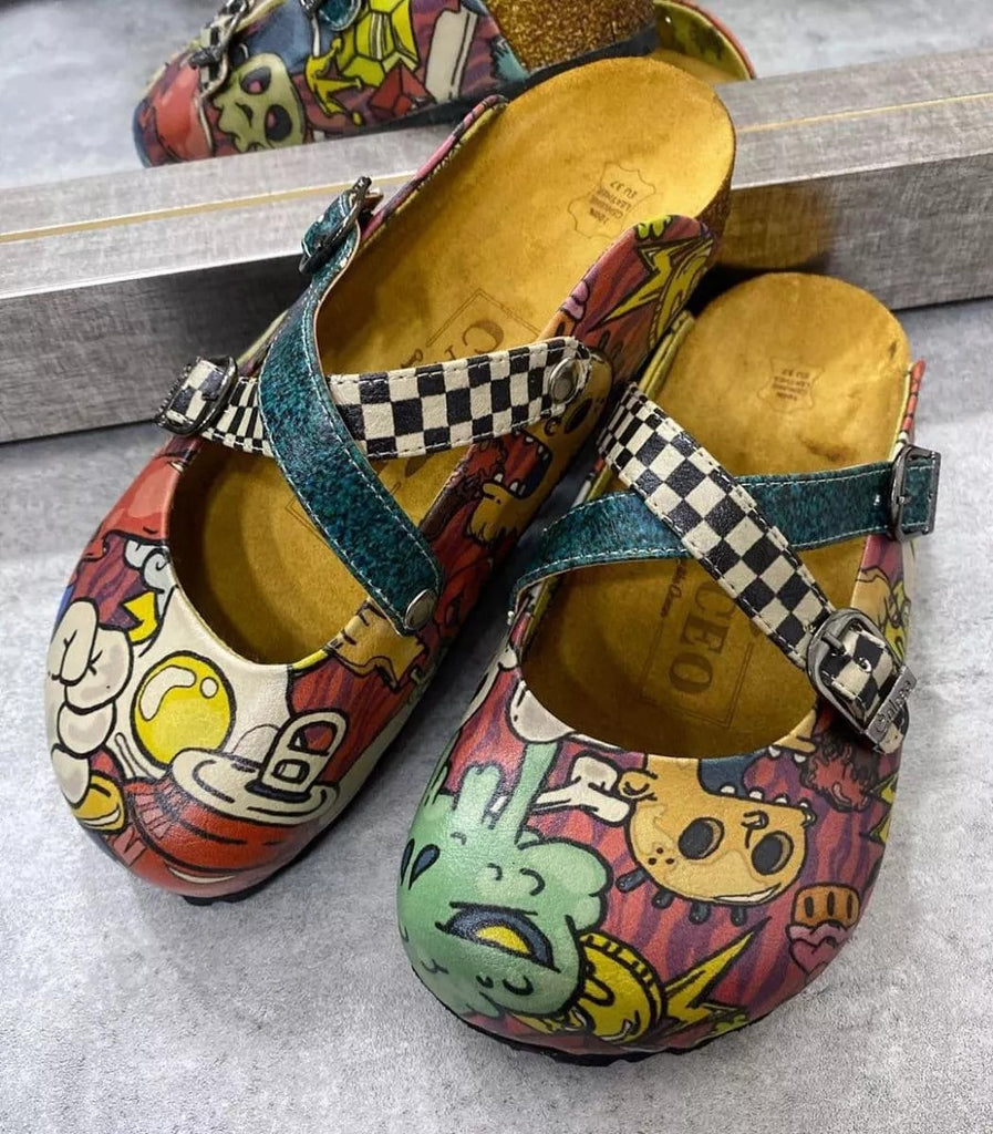 Colored Mixed Pink and Blue Abstrack Patterned Clogs - CAL168