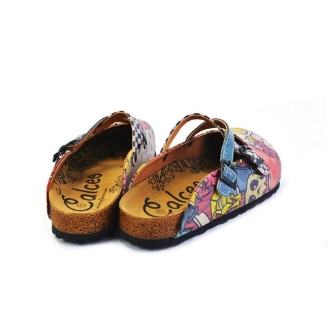 Colored Mixed Pink and Blue Abstrack Patterned Clogs - CAL168