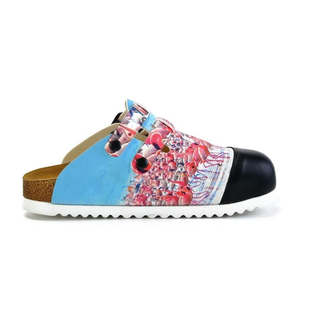 Black and White, Blue Storks Patterned Clogs - CAL1701