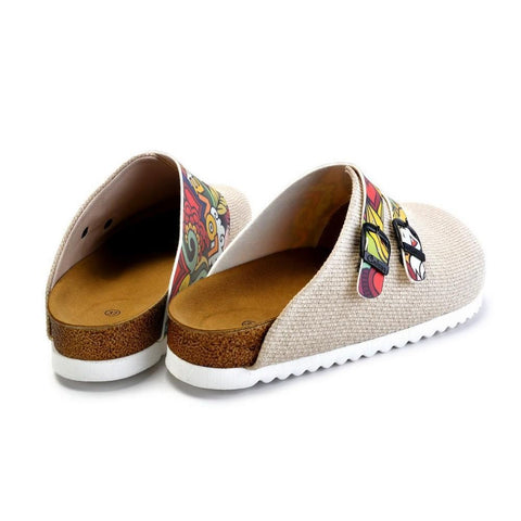 Beige and Colored Mixed Love Written Patterned Clogs - CAL1801