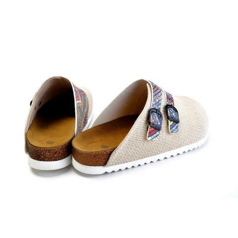 Beige and Colored Zigzag Patterned Clogs - CAL1802