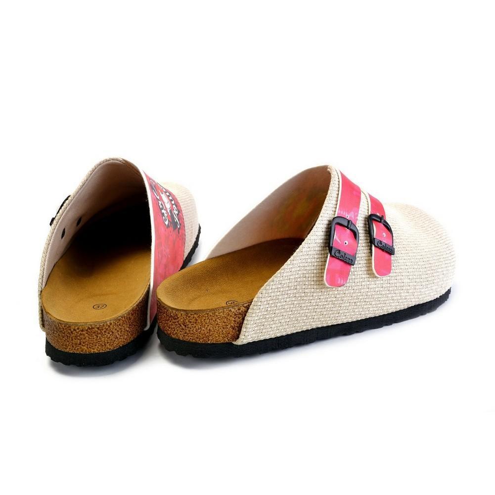 Beige, Pink Color and Girl Power Written Patterned Clogs - CAL1803