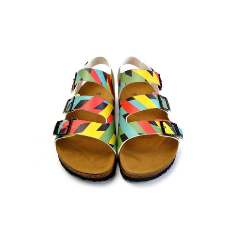 Green, Yellow, Black, Blue Colored Strip Patterned Clogs - CAL1901