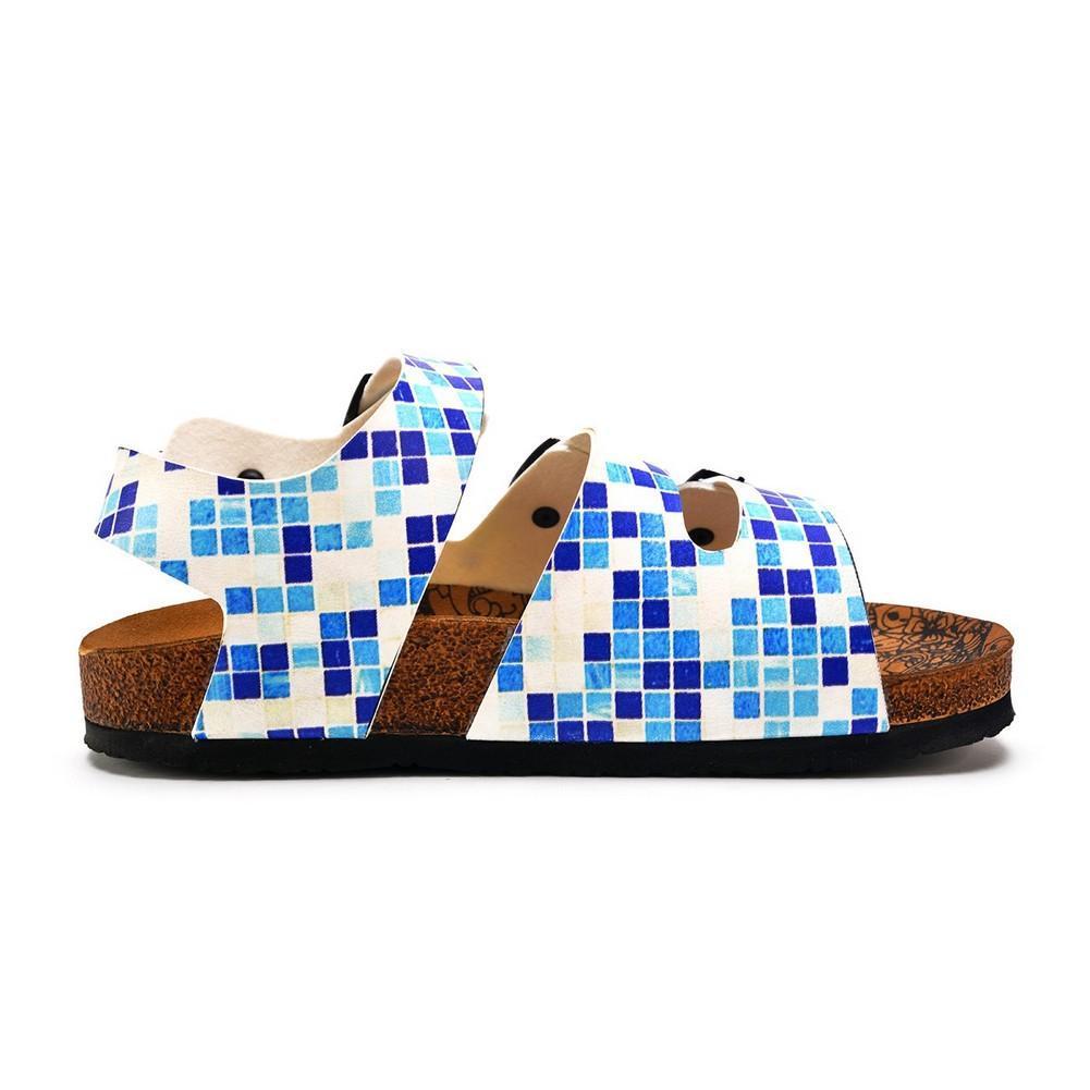 Blue, Dark Blue and Light Blue Color Square Patterned Clogs - CAL1903