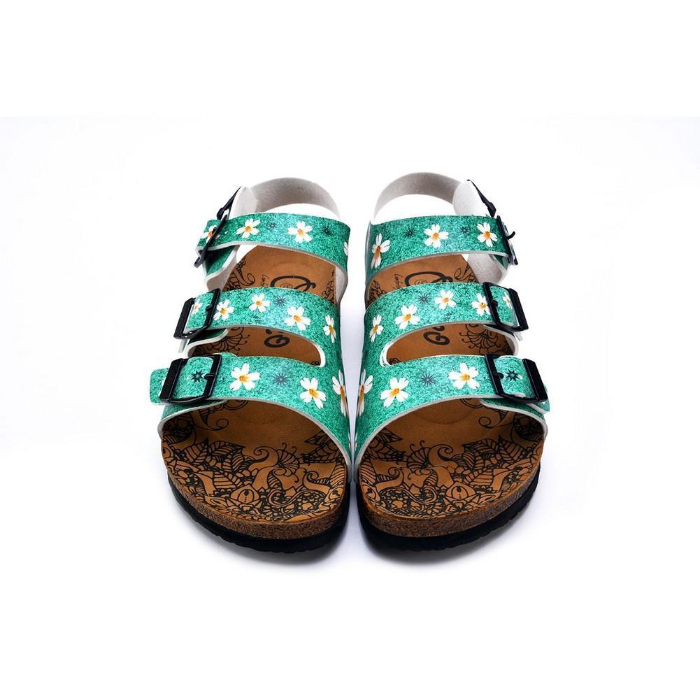 Green Light and White Flowers Patterned Clogs - CAL1904