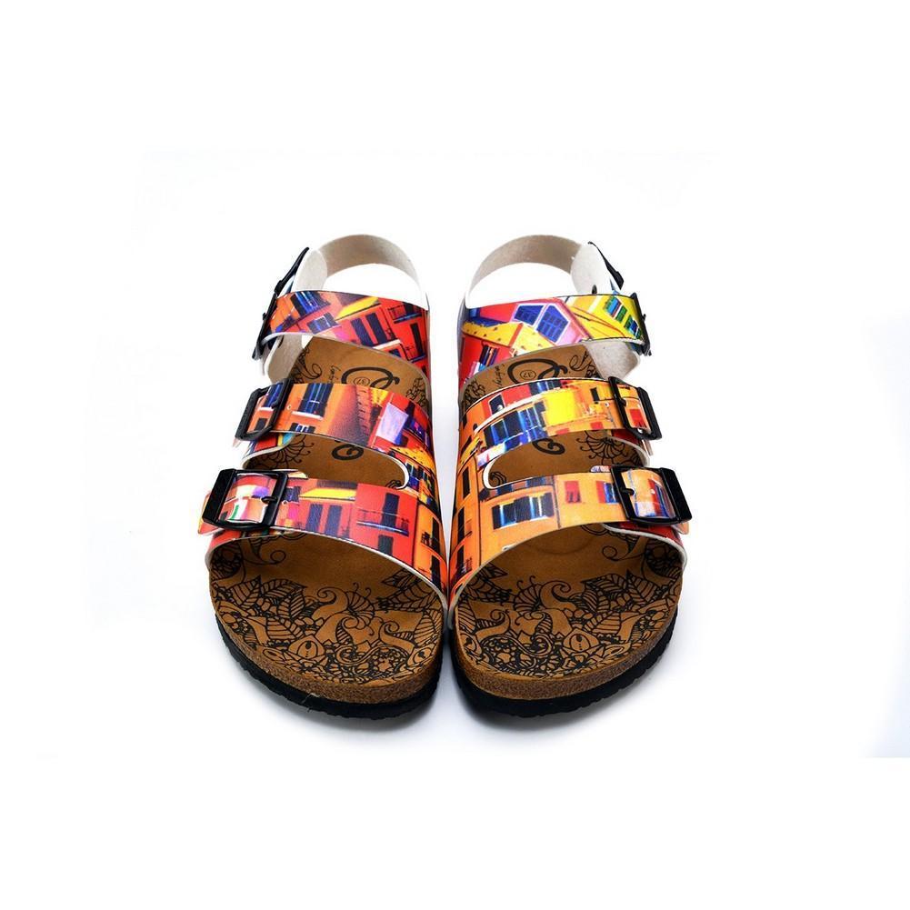 Red, Orange, Yellow, Blue Colored Windows Patterned Clogs - CAL1905