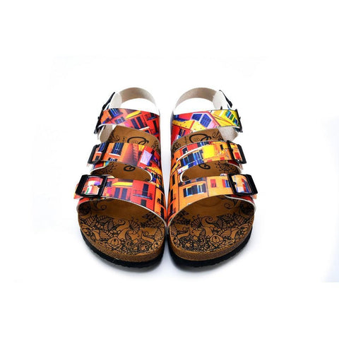 Red, Orange, Yellow, Blue Colored Windows Patterned Clogs - CAL1905