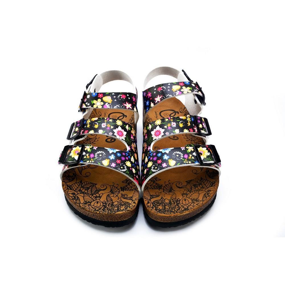 Colored Flowers and Black Patterned Clogs - CAL1906