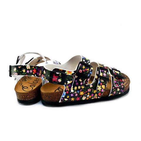 Colored Flowers and Black Patterned Clogs - CAL1906
