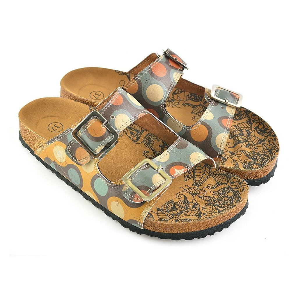 Blue, Yellow, Orange, Red Color Round Patterned Sandal - CAL201