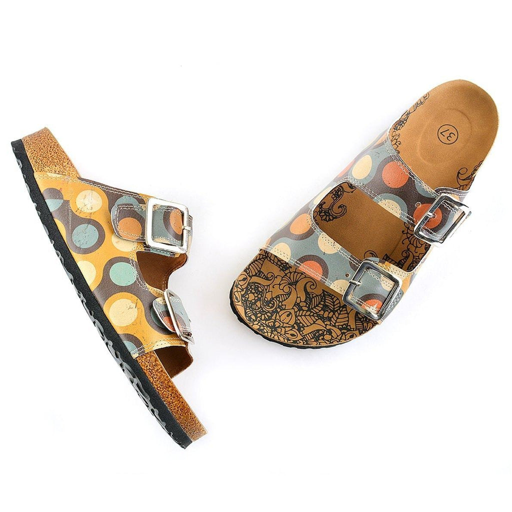Blue, Yellow, Orange, Red Color Round Patterned Sandal - CAL201