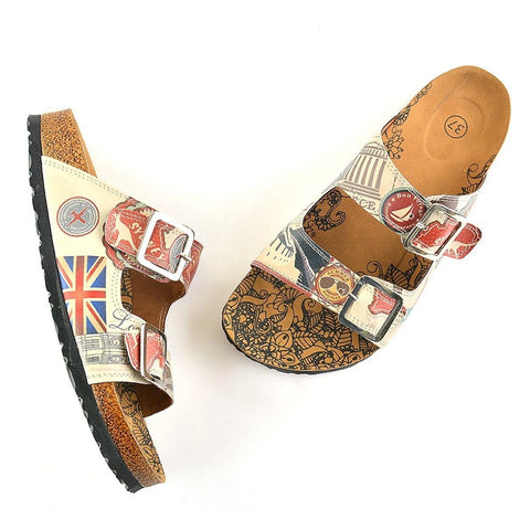 Cream, Red, Brown Italy Written Patterned Sandal - CAL202
