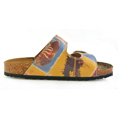 Cream and Blue Color Music Written and Red, Cream Piano Pattern and Music Notes Patterned Sandal - CAL204