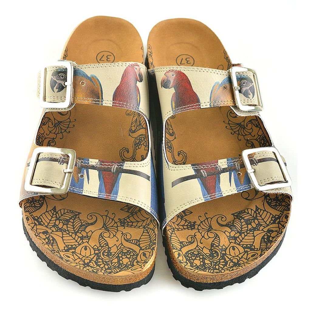Red and Yellow Parrots Patterned Sandal - CAL208