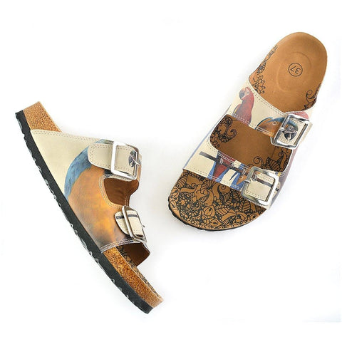 Red and Yellow Parrots Patterned Sandal - CAL208