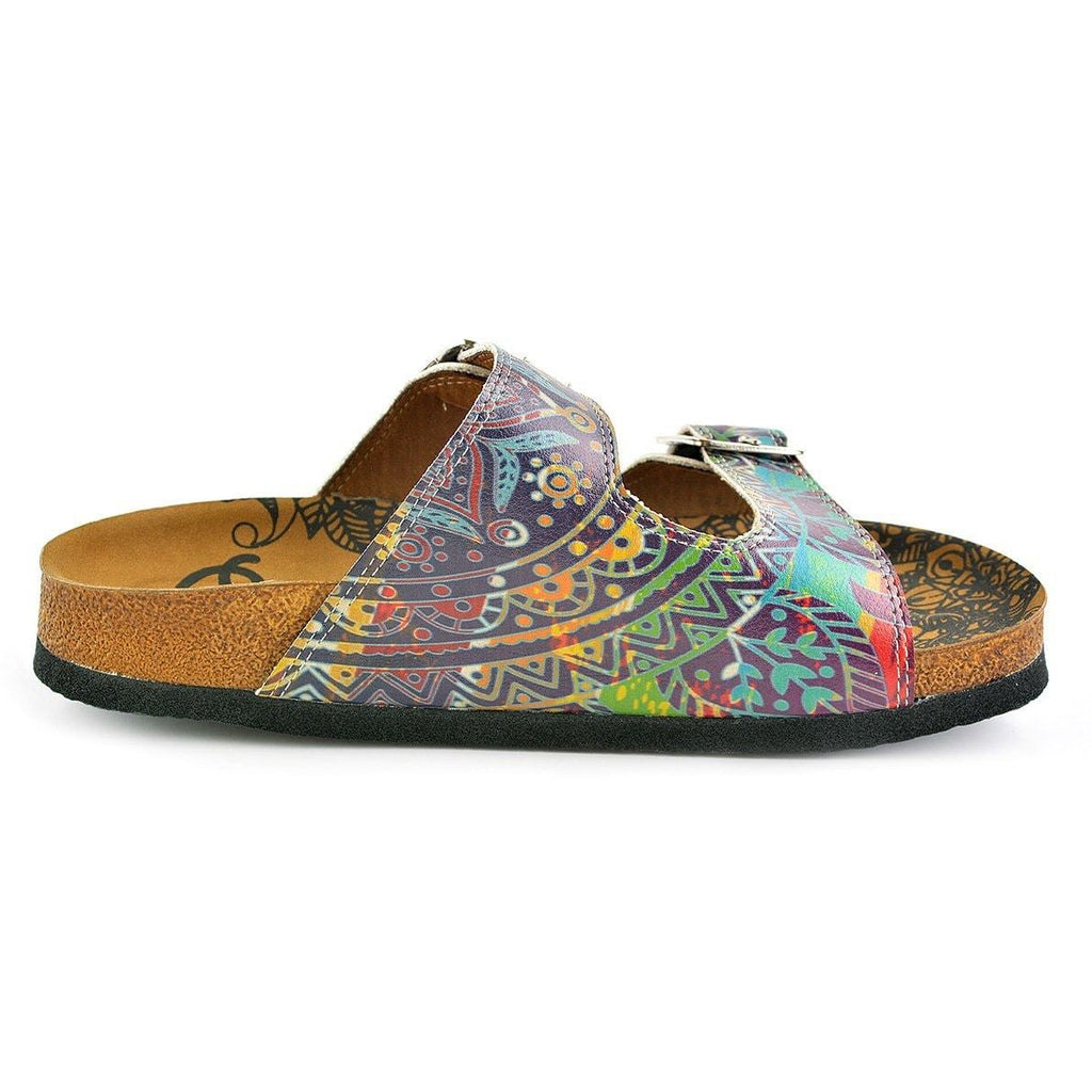 Blue, Green, Red, Colored Abstrack Patterned Sandal - CAL210
