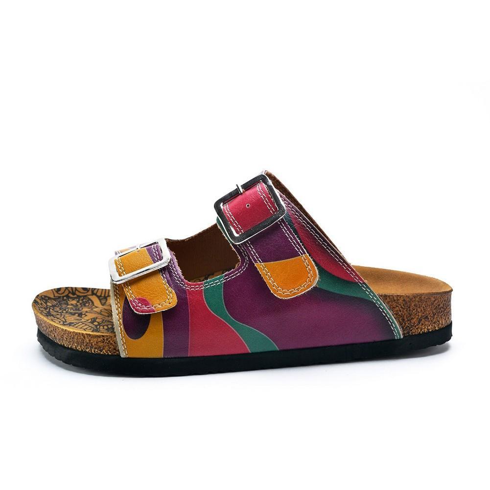 Purple, Green, Orange Color Wavy Strip Patterned Sandal - CAL211