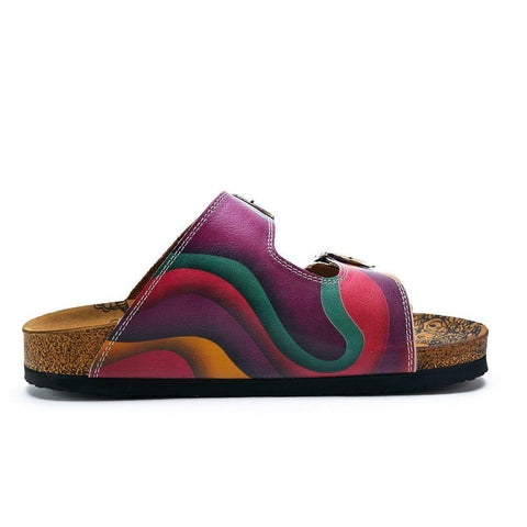 Purple, Green, Orange Color Wavy Strip Patterned Sandal - CAL211