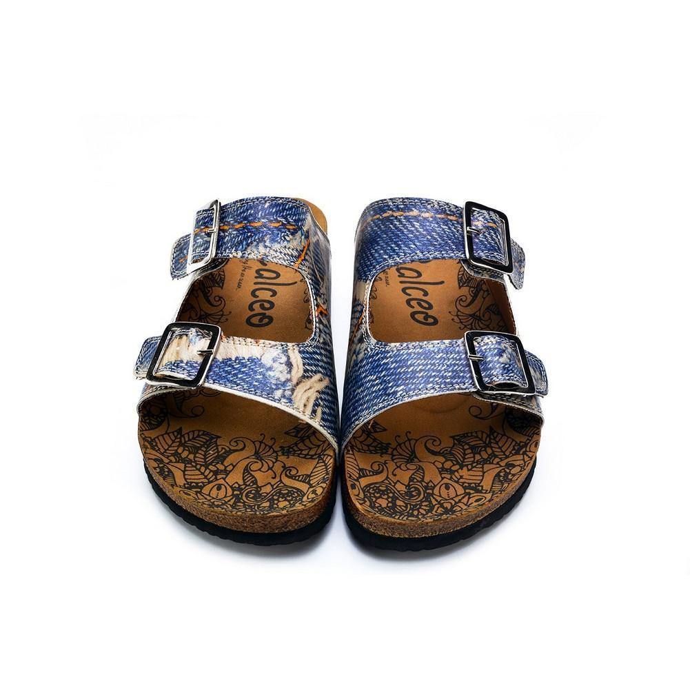 Blue and Cream Jeans Patterned Sandal - CAL212