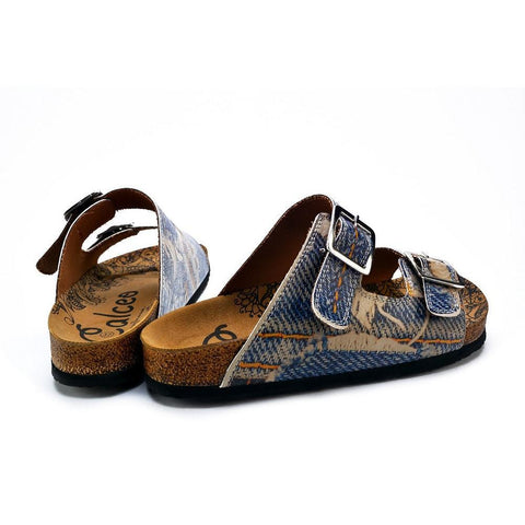 Blue and Cream Jeans Patterned Sandal - CAL212