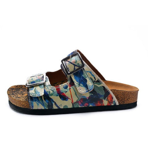 Blue, Green and Colored Flowers Patterned Sandal - CAL213