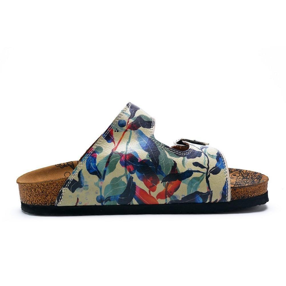 Blue, Green and Colored Flowers Patterned Sandal - CAL213