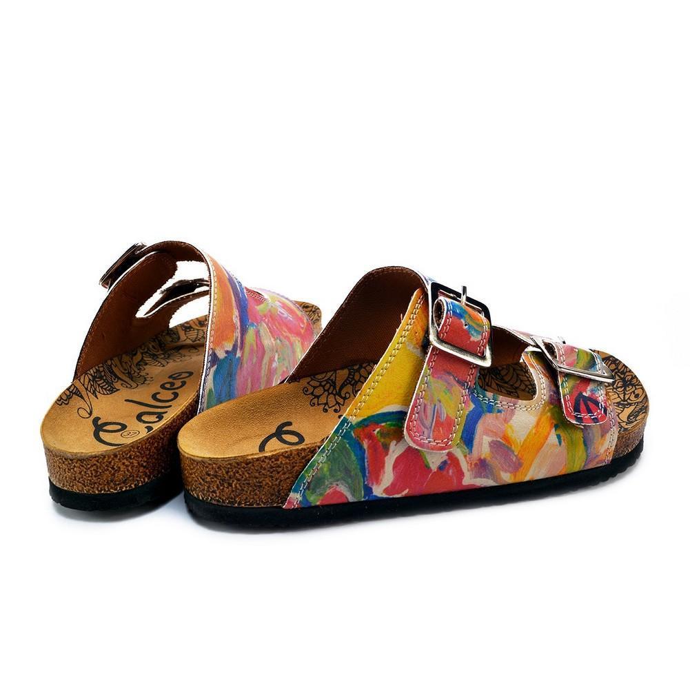 Red and Blue Oil Color Patterned Sandal - CAL214
