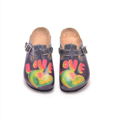 Black and White Light and Heart Rainbow, Love Written Patterned Clogs - CAL303