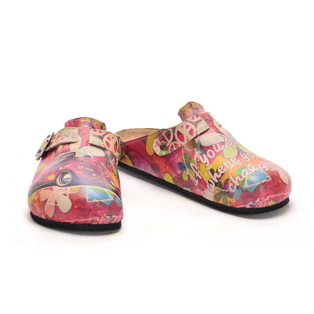 Pink Car Flowers and Colored Flowers Patterned Clogs - CAL305