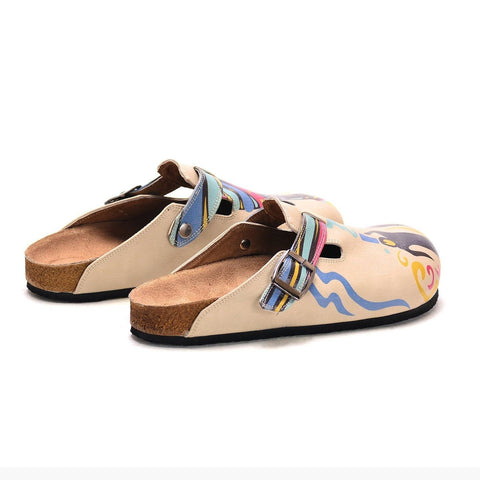 Cream and Colored Striping and African Queen Patterned Clogs - CAL306
