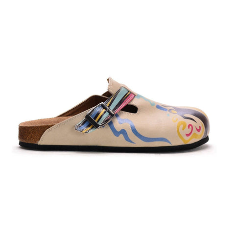 Cream and Colored Striping and African Queen Patterned Clogs - CAL306