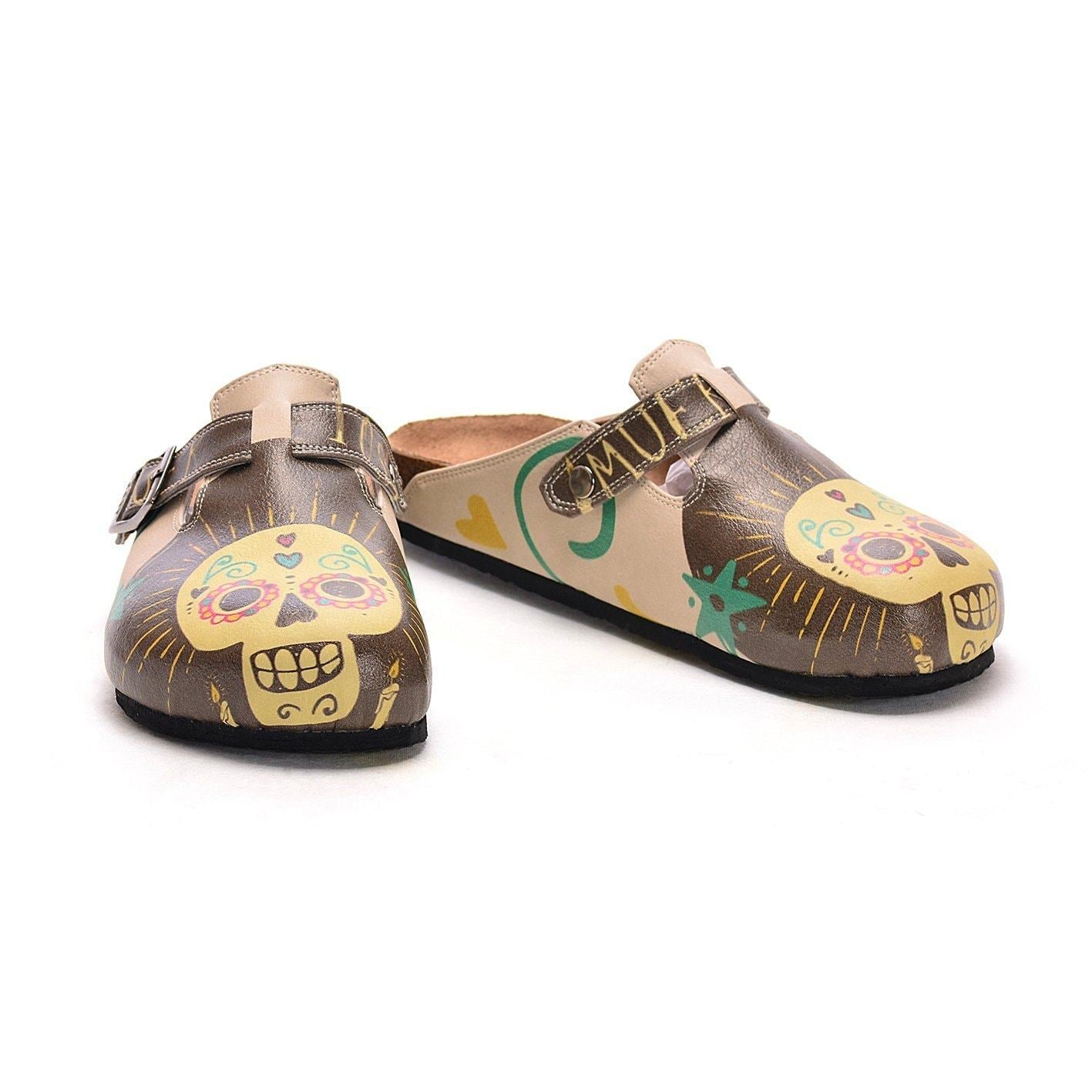 Brown, Yellow Color and Cute Skull Patterned Clogs - CAL308