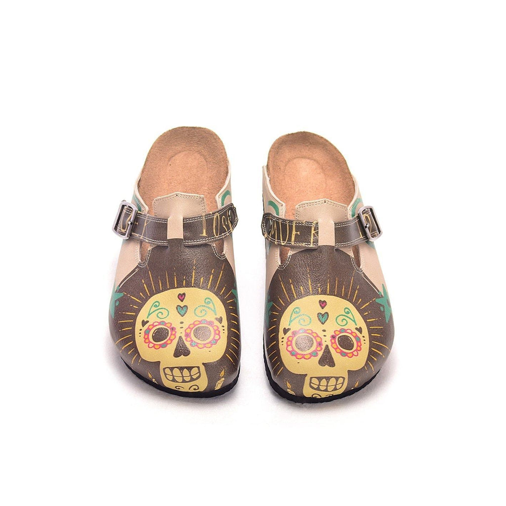 Brown, Yellow Color and Cute Skull Patterned Clogs - CAL308