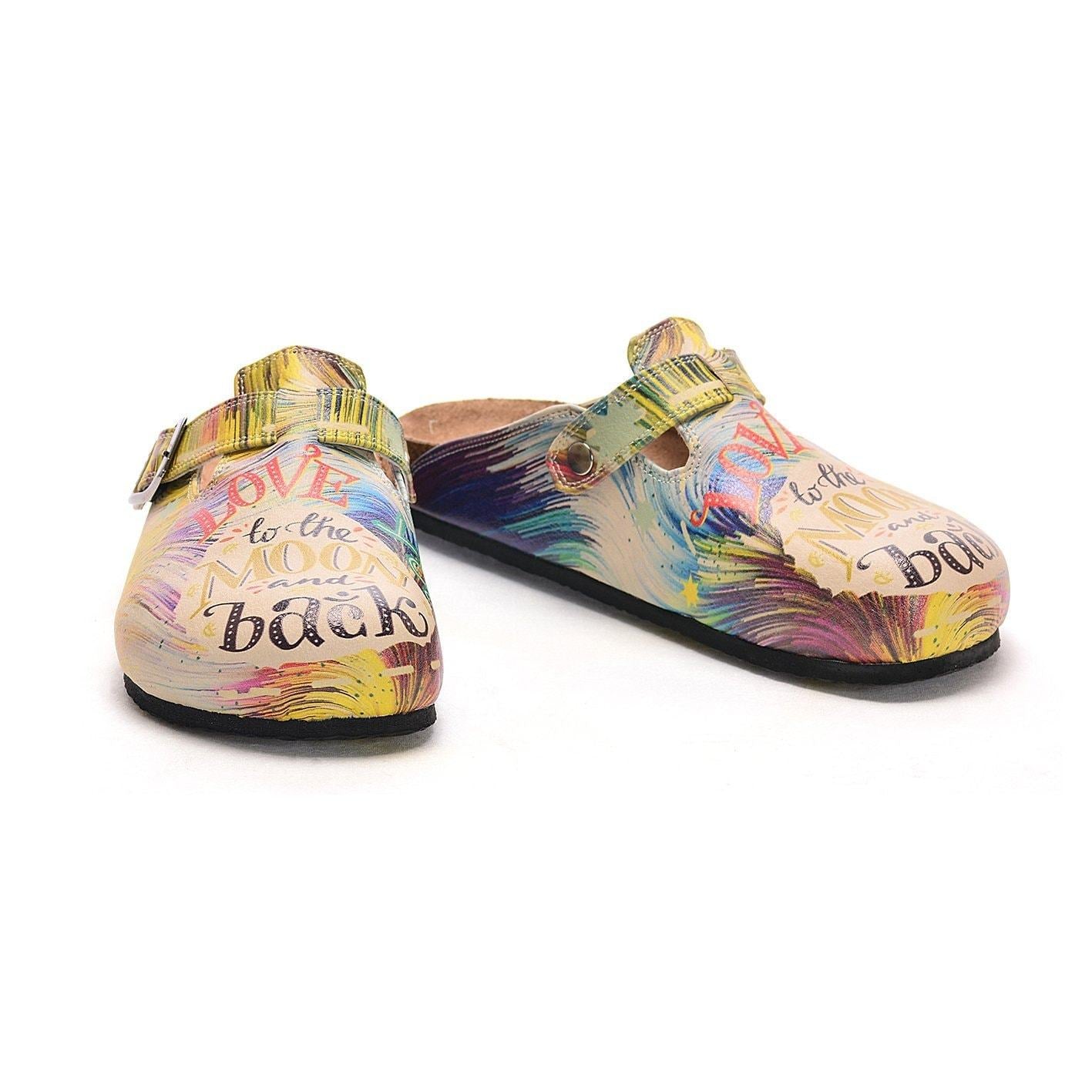 Colorful Strip and Love You to the Moon and Back, Patterned Clogs - CAL309