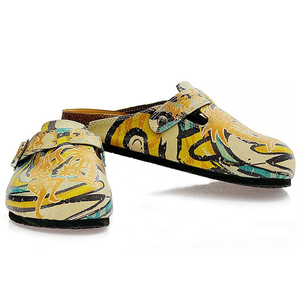 Blue, Yellow and Tropicak Girl Patterned Clogs - CAL314