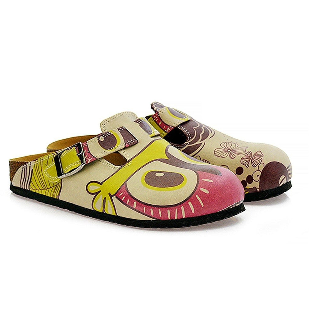 Pink, Cream, Purple and Cute Owl and Colorful Flowers Patterned Clogs - CAL317