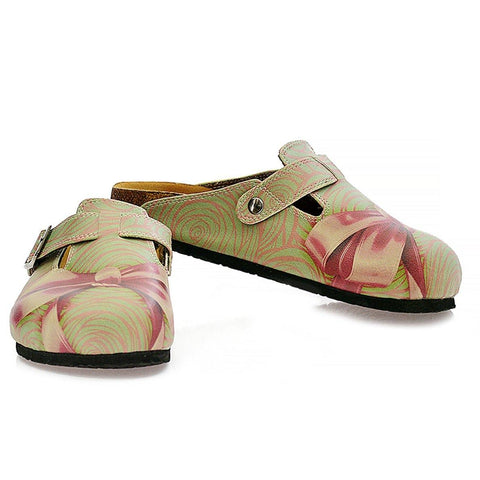 Green, Purple Moving Lines and Pink Bow Patterned Clogs - CAL321