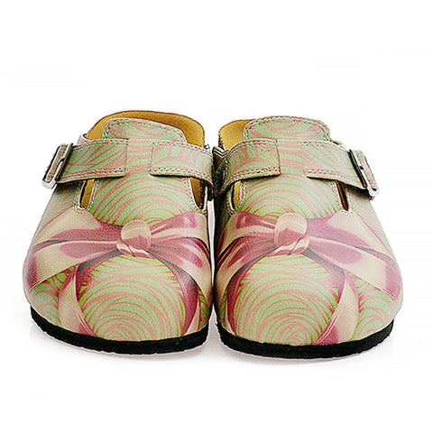 Green, Purple Moving Lines and Pink Bow Patterned Clogs - CAL321
